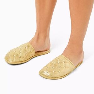 New/Bag/Tags Lilly Pulitzer Lux Clara Slipper Gold Metal Sz 5/6 Below $78 Retail